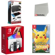 Nintendo Switch OLED Console White with Pokemon: Let's Go, Pikachu!, Accessory Starter Kit and Screen Cleaning Cloth Bundle