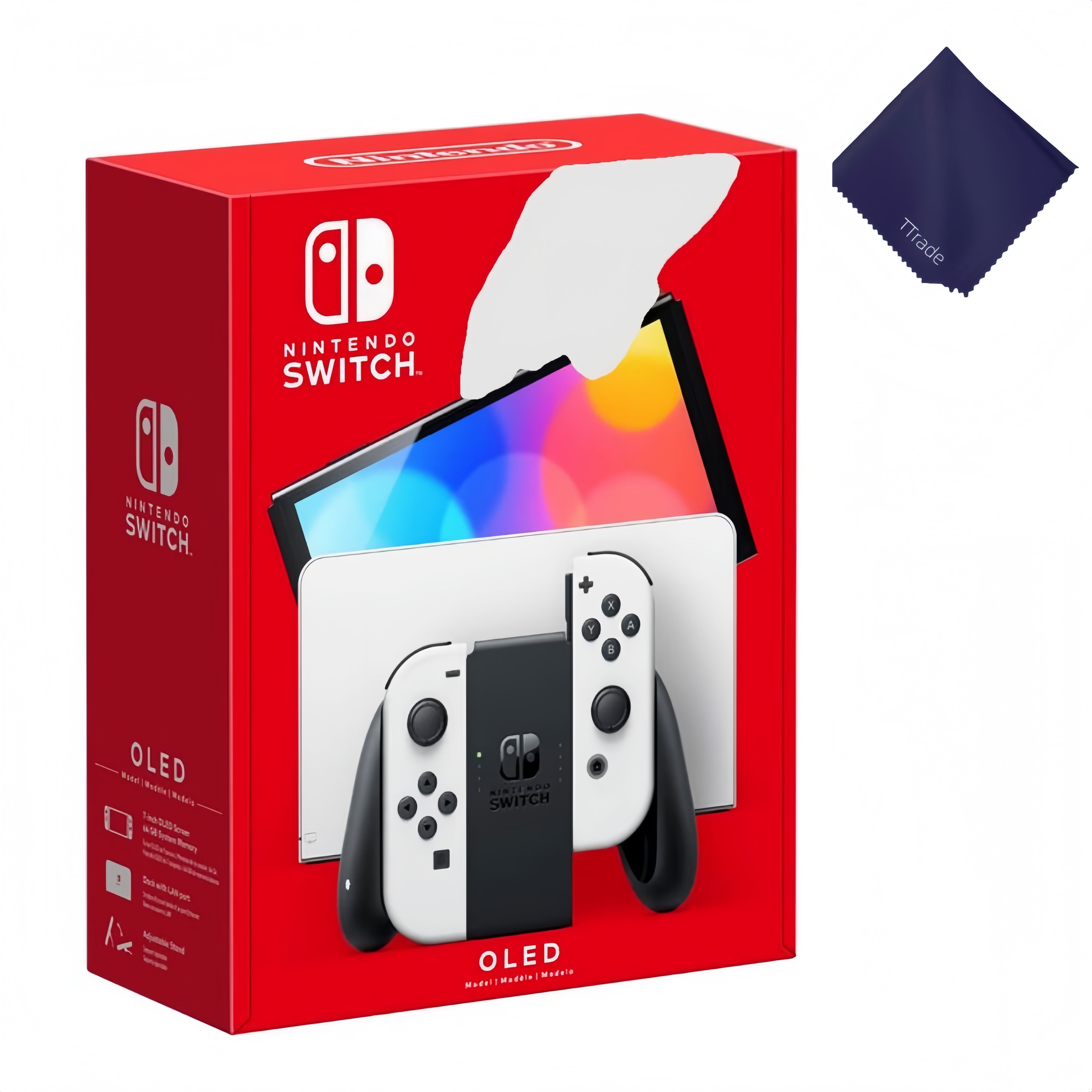 Nintendo Switch  OLED Model Console with 7 OLED Screen, White Joy-Con, 64GB Internal Storage, Wide Adjustable Stand, Enhanced Audio & LAN Port  Includes Travel Case