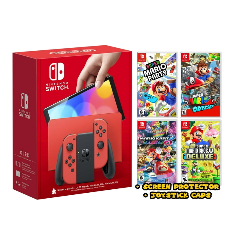 Nintendo Switch OLED Model Mario Red Edition Console Best Sellers Bundle Super Mario Party Mario Kart 8 Deluxe Mario Odyssey Mario Bros. U Mytrix