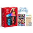 thumbnail image 1 of Nintendo Switch OLED Model Neon Red & Blue Joy Con 64GB Console HD Screen & LAN-Port Dock with Mario Kart 8 Deluxe And Mytrix Wireless Switch Pro Controller and Accessories, 1 of 10