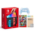thumbnail image 1 of Nintendo Switch OLED Model Neon Red & Blue Joy Con 64GB Console HD Screen & LAN-Port Dock with Super Mario Odyssey And Mytrix Wireless Switch Pro Controller and Accessories, 1 of 10