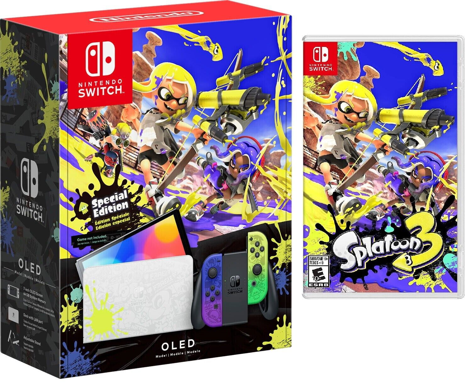 Nintendo Switch OLED Splatoon 3 Game Console with Splatoon 3 Joy Con 7 Inch  OLED Screen Enhanced Audio Special Design