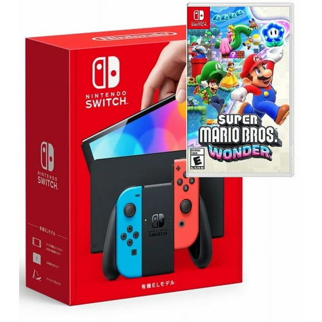 Nintendo Switch OLED Model W/Neon Red Neon Blue JoyCon Console and