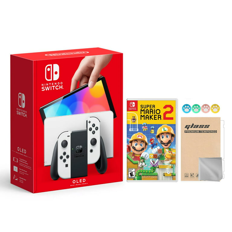 Nintendo Switch OLED Model White Joy Con 64GB Console Improved HD Screen &  LAN-Port Dock with Super Mario Maker 2 And Mytrix Accessories - JP Version  Region Free