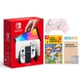 thumbnail image 1 of Nintendo Switch OLED Model White Joy Con 64GB Console Improved HD Screen & LAN-Port Dock with Super Mario Maker 2 And Mytrix Wireless Switch Pro Controller and Accessories, 1 of 10