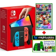 Nintendo Switch OLED Model w/ Neon Red & Neon Blue Joy-Con Console with Mario Kart 8 Deluxe Game & Mightyskins Voucher - Limited Bundle - Import with US Plug