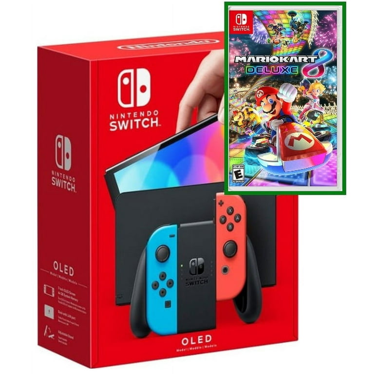 Nintendo Switch OLED Model w/ Neon Red & Neon Blue Joy-Con Console with  Mario Kart 8 Deluxe Game - Limited Bundle - Import with US Plug 