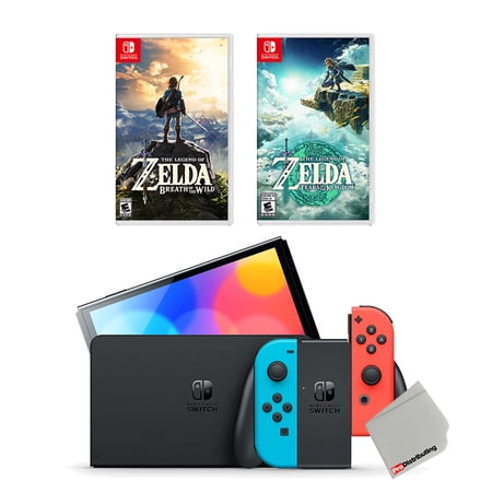 Nintendo Switch OLED Model with The Legend of Zelda: Tears of the Kingdom and Breath of the Wild - Neon Red/Blue