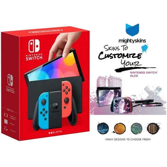 Nintendo Switch OLED NEON Edition with MightySkins Custom Console and Controller Skin Voucher - Japan Import with US Plug