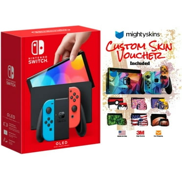 Nintendo Switch OLED NEON Edition with MightySkins Custom Console and Controller Skin Voucher - Japan Import with US Plug