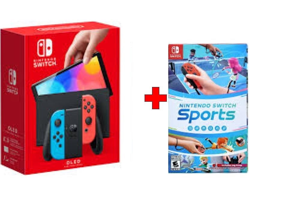 Nintendo Switch OLED Neon Console Bundle with Nintendo Switch Sports (International Version)