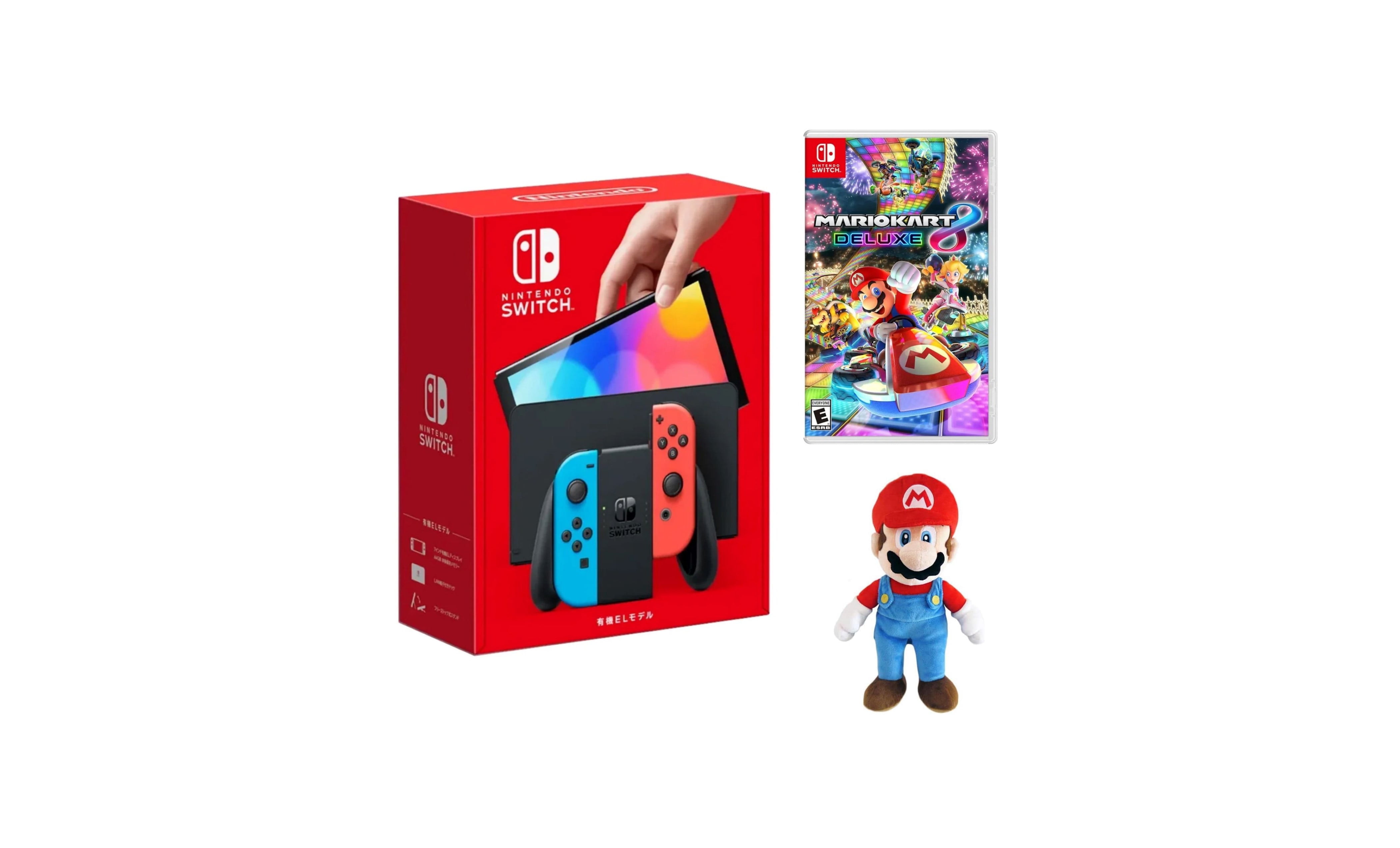 Nintendo Switch OLED Neon Red/Blue Edition Bundle with Mario Kart