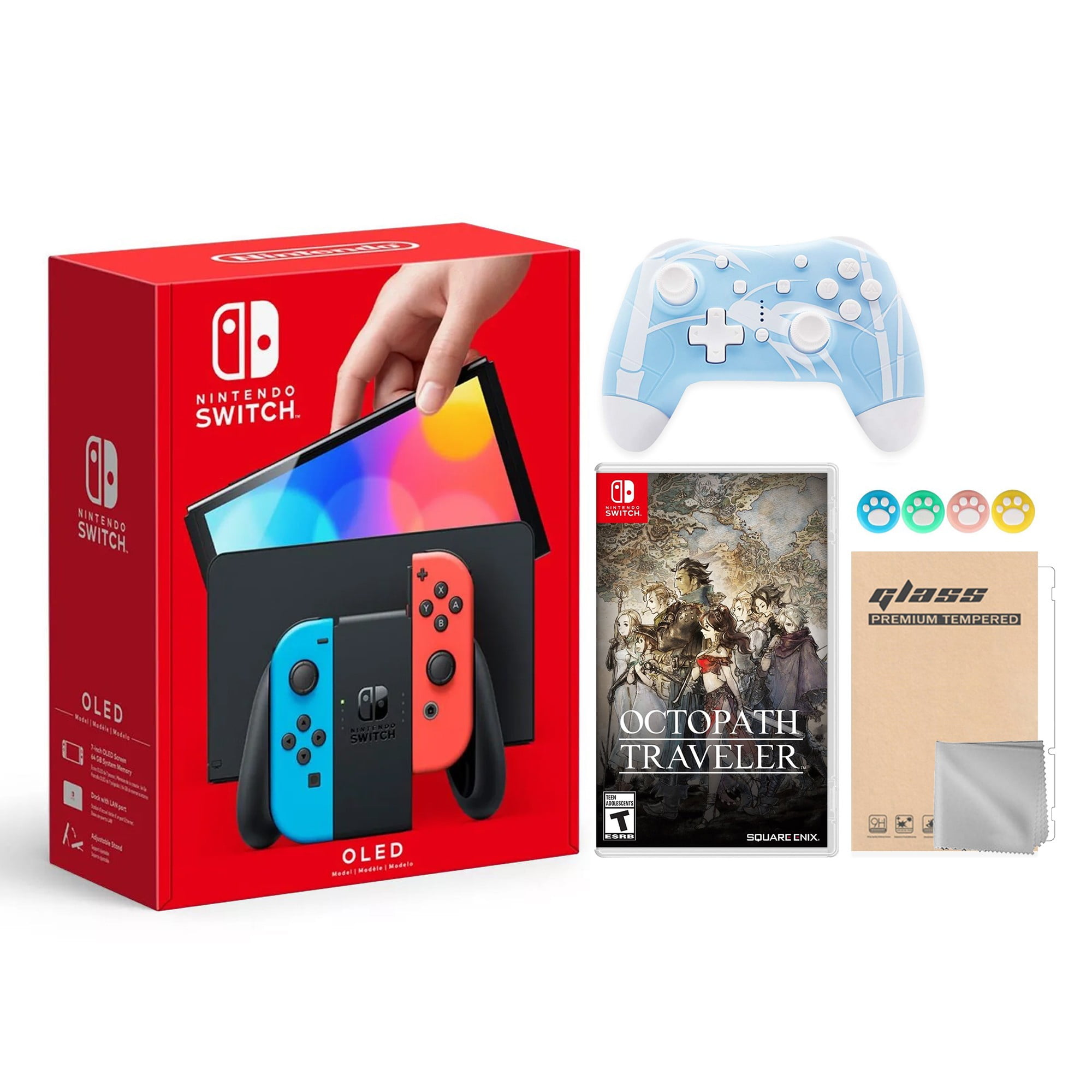 Nintendo Switch OLED Neon Red Blue Console, Super Mario Maker 2, Mytrix  Controller & Accessories