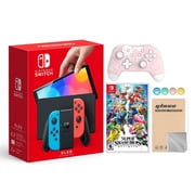 Nintendo Switch OLED Neon Red Blue, Super Smash Bros. Ultimate, Mytrix Controller & Accessories