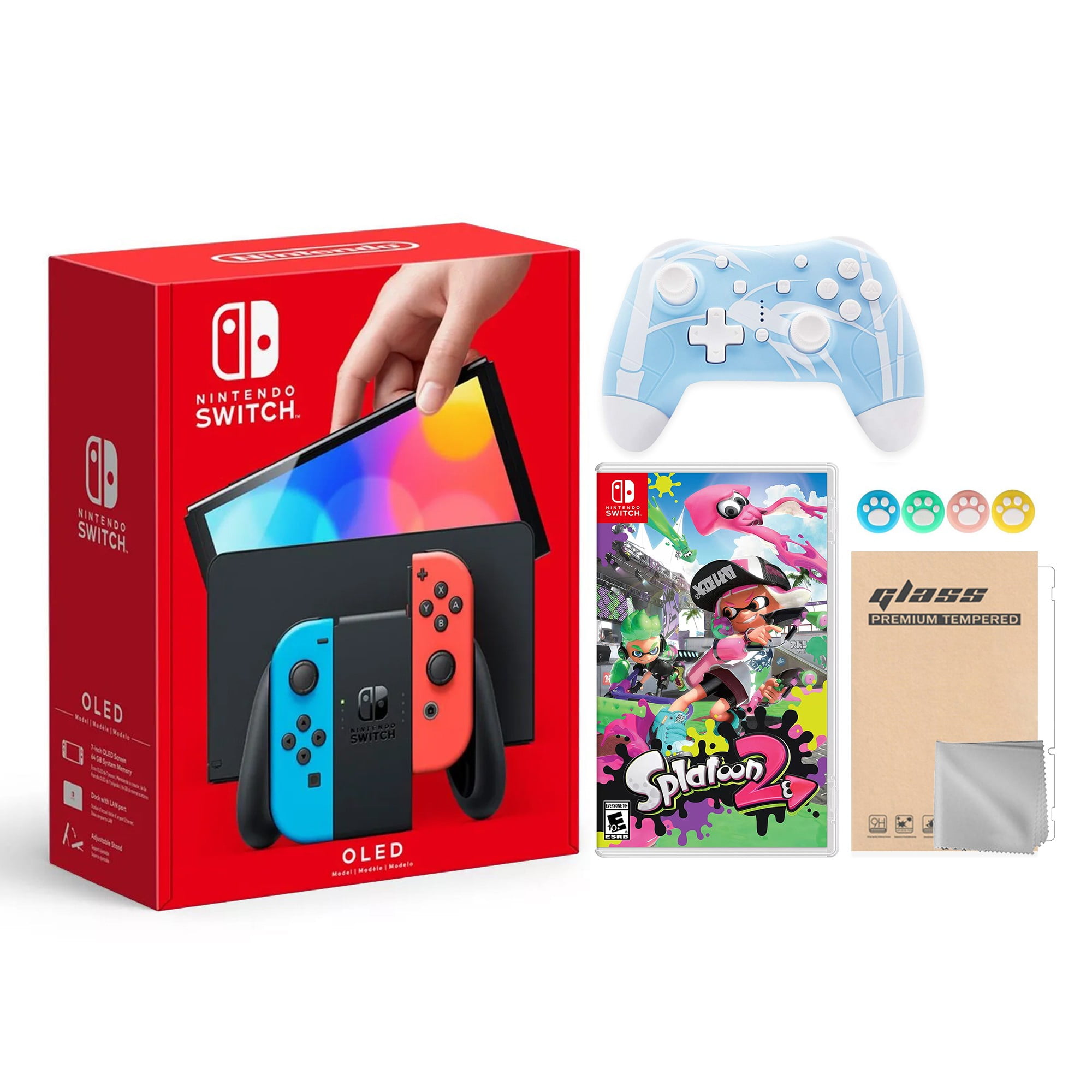 Mytrix Blue Neon Accessories OLED Nintendo 2, Overcooked Wireless Red and with Controller Switch
