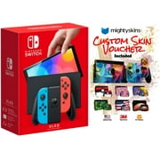 Nintendo Switch OLED Neon Red and Neon Blue Joy-Con Bundle with Mightyskins Custom Console & Controller Skin Voucher - (JP Edition)
