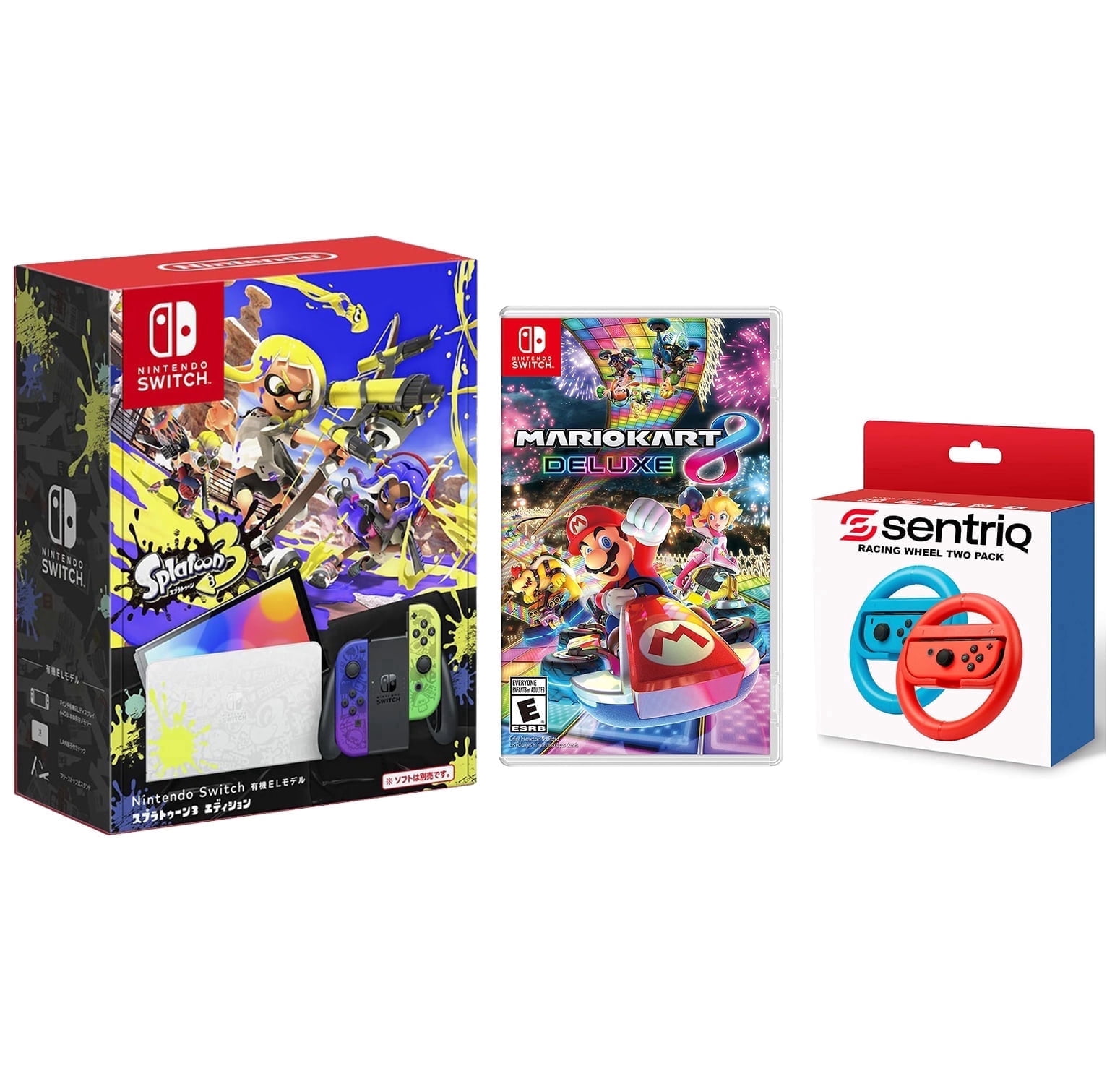 Nintendo Switch OLED White, Mario Kart 8, Sentriq Wheel - Japan