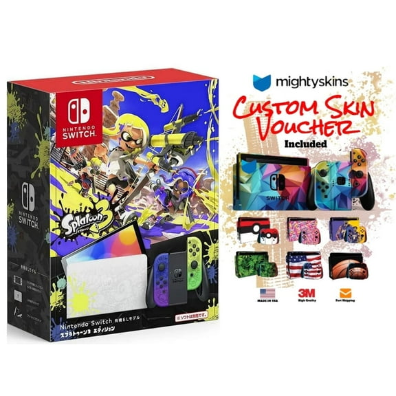Nintendo Switch OLED Splatoon 3 Edition with MightySkins Custom Console and Controller Skin Voucher - (JP Edition)