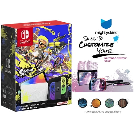 Nintendo Switch OLED Splatoon 3 Edition with MightySkins Custom Console and Controller Skin Voucher - Japan Import with US Plug