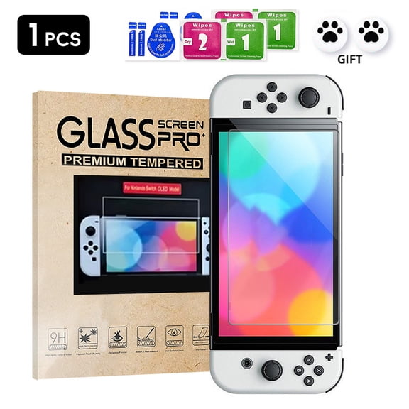 Nintendo Switch OLED Tempered Glass Screen Protector - 9H Hardness Anti-Scratch Anti-Fingerprint HD Clear Protective Film for NS OLED Console, Bubble-Free Easy Installation