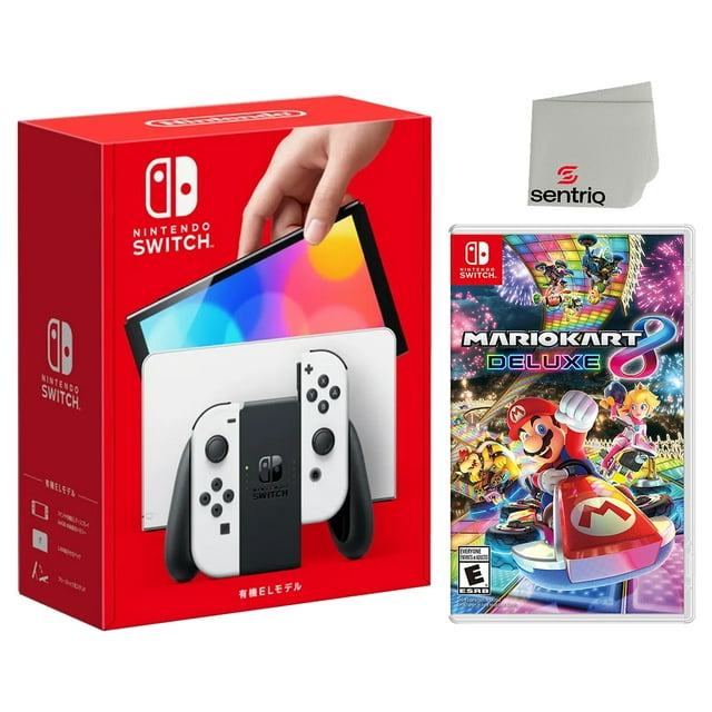 Nintendo Switch OLED White, Mario Kart 8 Deluxe, Sentriq Cloth Bundle ...