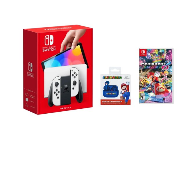 Nintendo Switch OLED White Edition + Mario Kart 8 Deluxe + Wireless ...