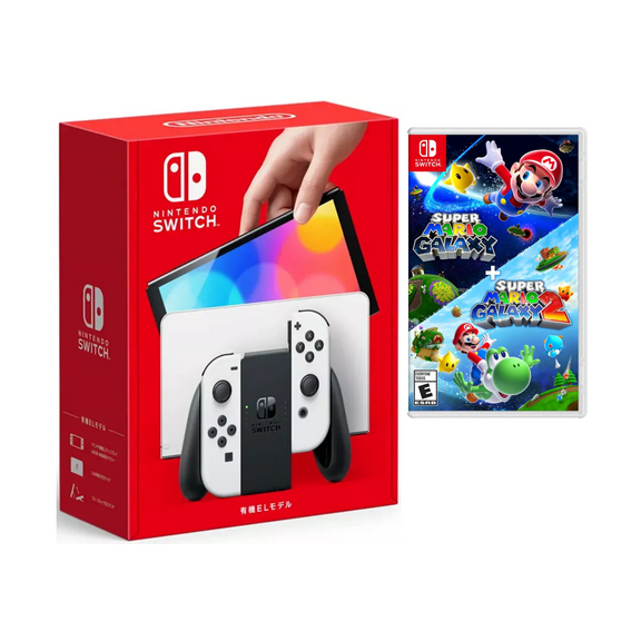 Nintendo Switch OLED White Gaming Console with Super Mario Galaxy 2 Bundle (Region Free)