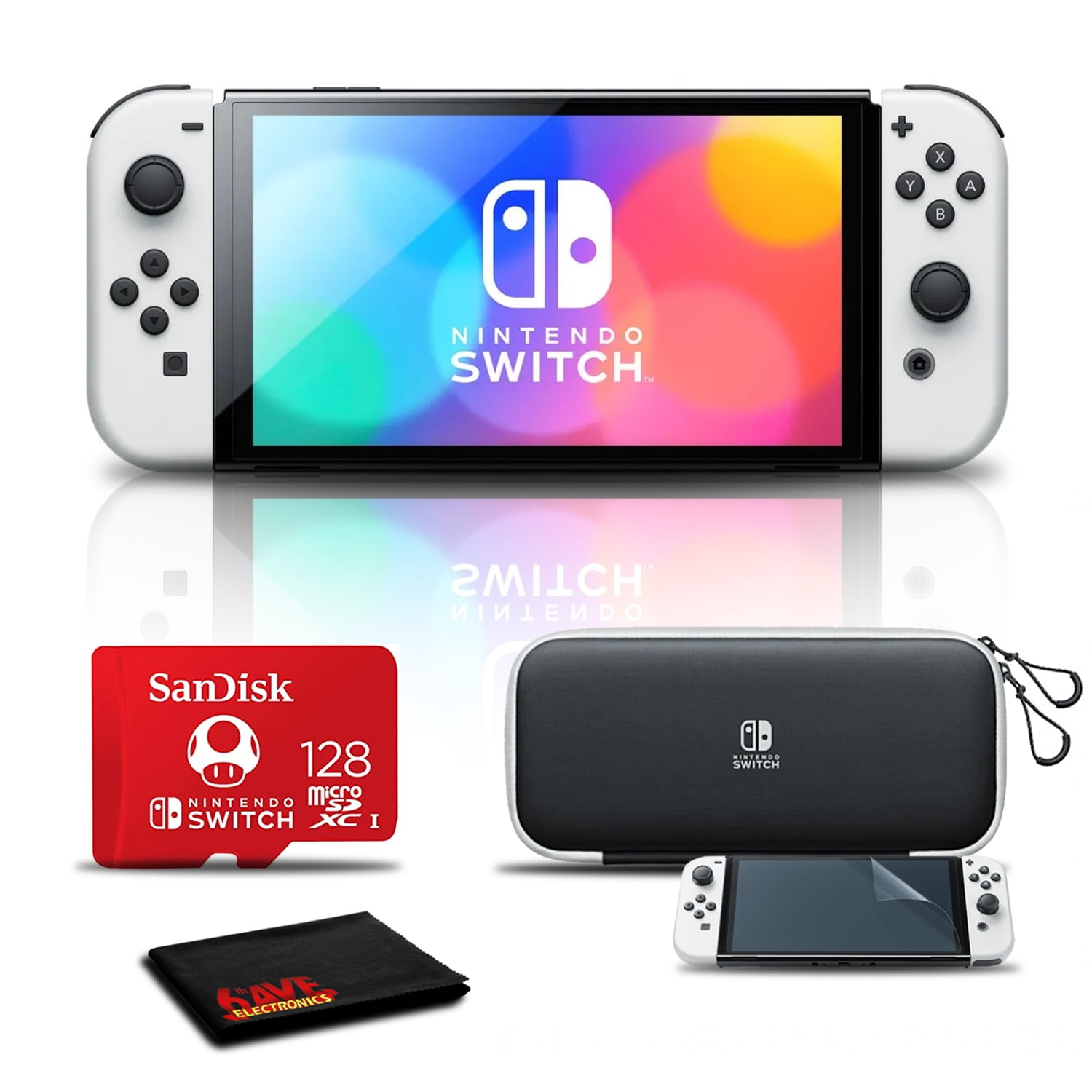Nintendo Switch OLED White with 128GB Card, Carry Case, and More