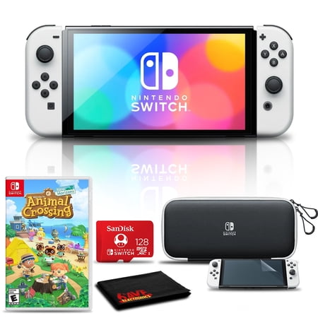 Nintendo Switch OLED White with Animal Crossing, 128GB Card, and More