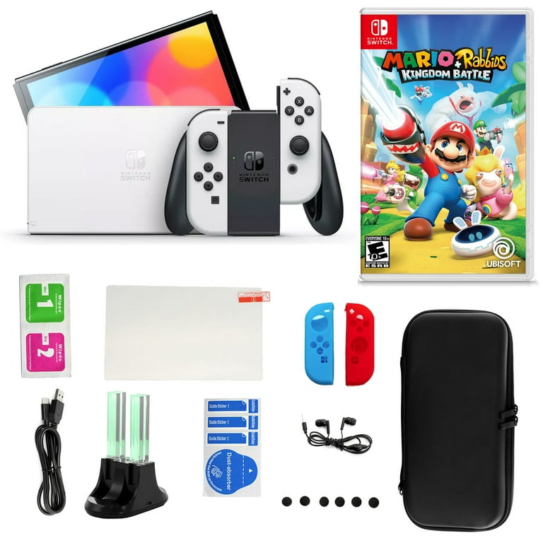 Nintendo Switch OLED White with Mario Rabbids Kingdom Battle and