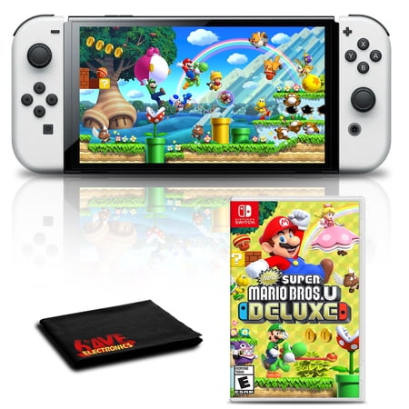 Nintendo Switch OLED White with New Super Mario Bros U Deluxe Game