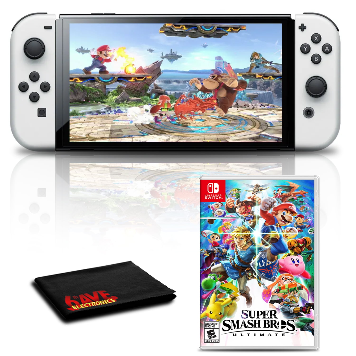 Nintendo Switch OLED White with Super Smash Bros Ultimate Game Bundle