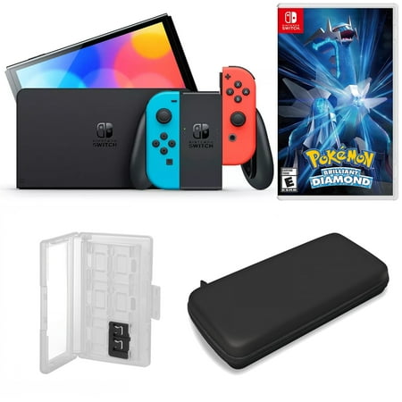 Nintendo Switch OLED in Neon with Pokemon Diamond and Accessories