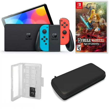 Nintendo Switch OLED in Neon with Zelda:Hyrule and Accessories