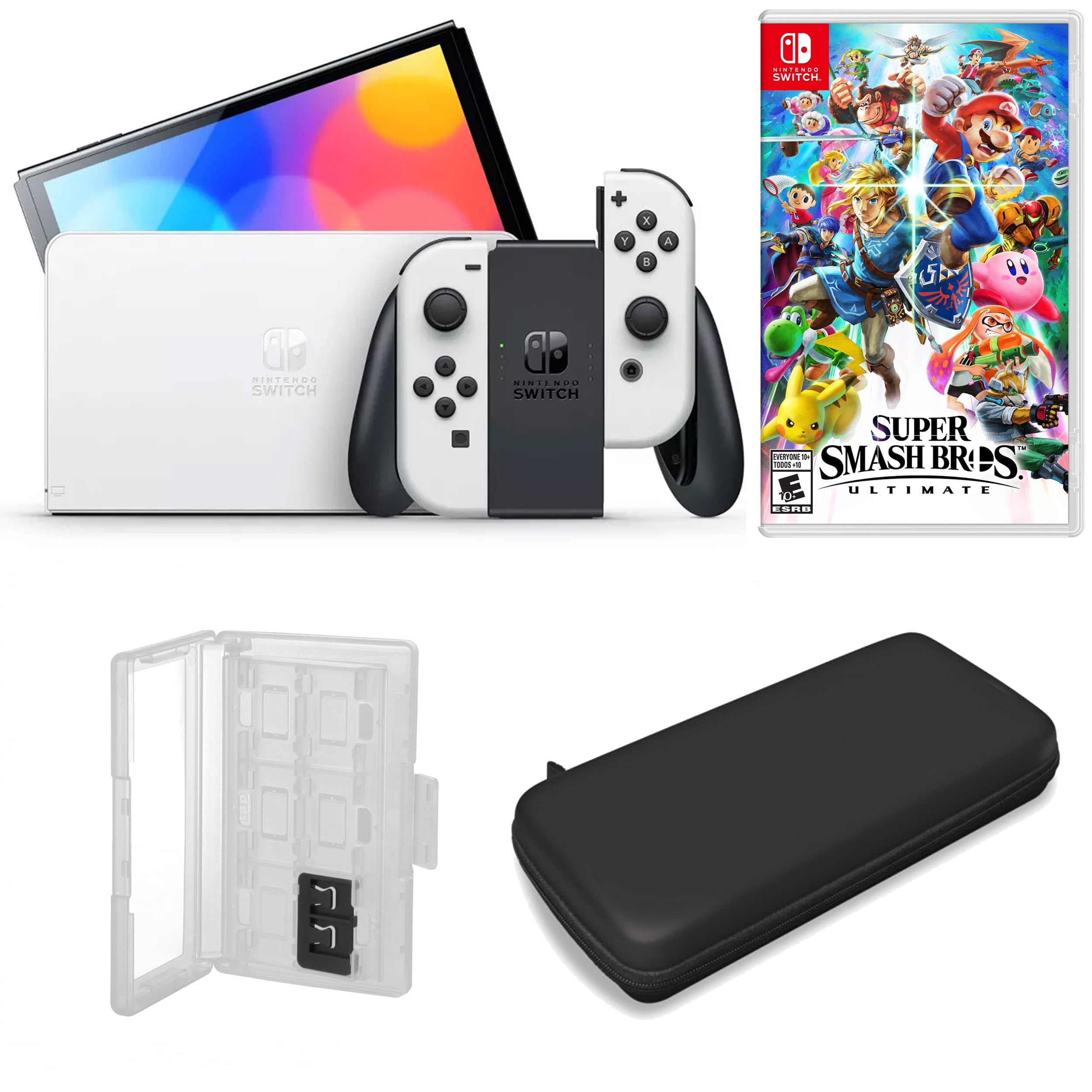 Nintendo Switch OLED in White with Super Smash Bros 3 and Accessories 