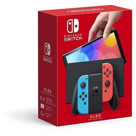 Nintendo Switch (OLED model) with Neon Red & Neon Blue Joy-Con [New ]