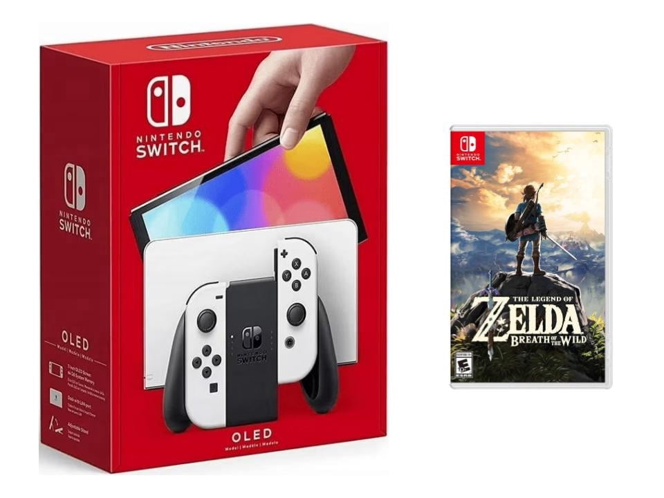 Nintendo Switch OLED with White Joy-Cons (International Edition) Bundle with The Legend of Zelda: Breath of the Wild