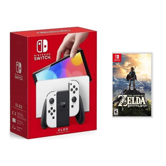 Nintendo Switch OLED with White Joy-Cons (International Edition) Bundle with The Legend of Zelda: Breath of the Wild
