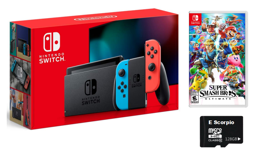 Nintendo Switch Super Smash Bundle: Super Smash Bros Ultimate and Nintendo  Switch 32GB Console with Neon Red and Blue Joy-Con