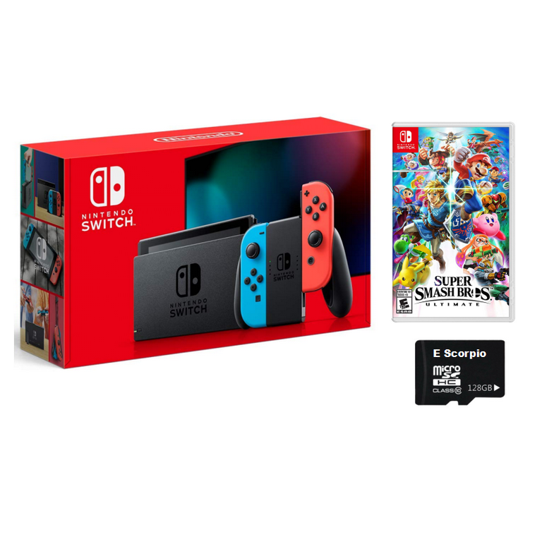 Nintendo Switch Super Smash Bundle: Super Smash Bros Ultimate and Nintendo  Switch 32GB Console with Neon Red and Blue Joy-Con 