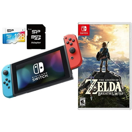 Nintendo Switch Zelda The Legend of Zelda Breath of Wild Bundle: 32GB Nintendo Switch Console with Neon Red and Blue Joy-Con, 128GB SD Card w/ Card Reader, and The Legend of Zelda: Breath of The Wild