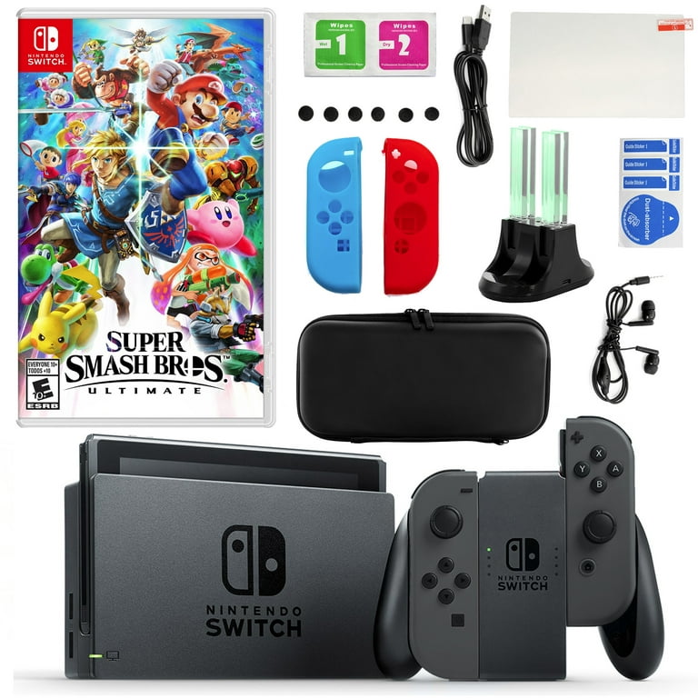 Nintendo Switch in Gray with Super Smash Bros and Accessories Kit 