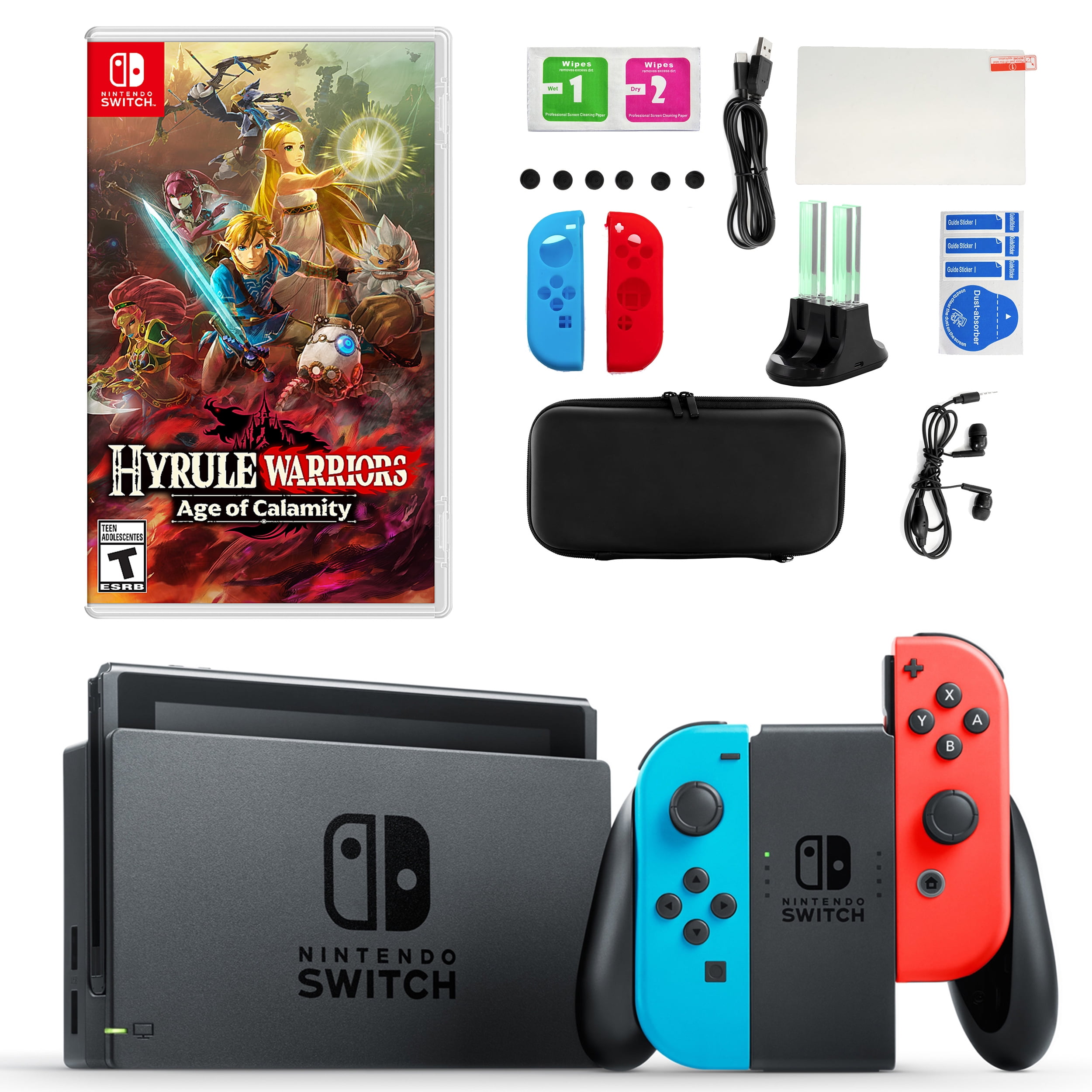 Nintendo Switch in Neon with Hyrule Warriors and Accessory Kit 