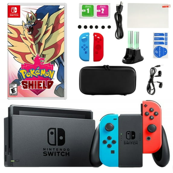 Nintendo Switch in Neon with Pokemon Shield and Accessories Kit