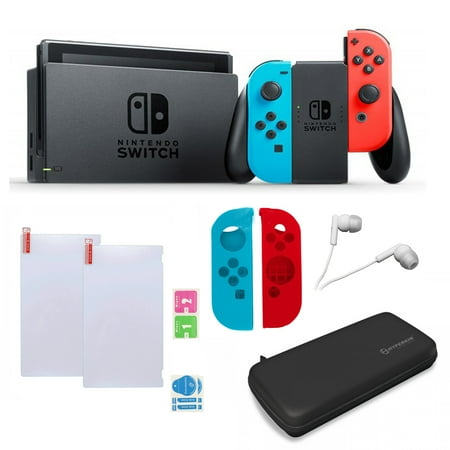 Nintendo Switch in Red and Blue with Sleeves and Accessories Bundle