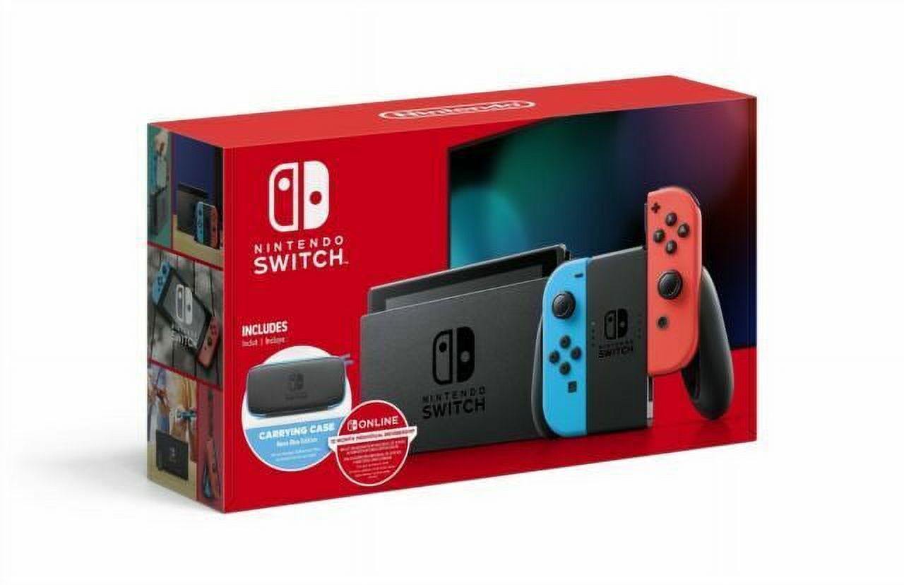 Nintendo Switch™ w/ Neon Blue & Neon Red Joy-Con + 12 Month Individual Membership Nintendo Switch Online + Carrying Case - image 1 of 3