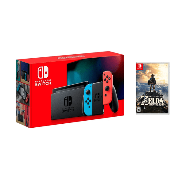 Nintendo Switch w/ Neon Blue & Neon Red Joy-Con with Legend of Zelda Breath of the Wild Game