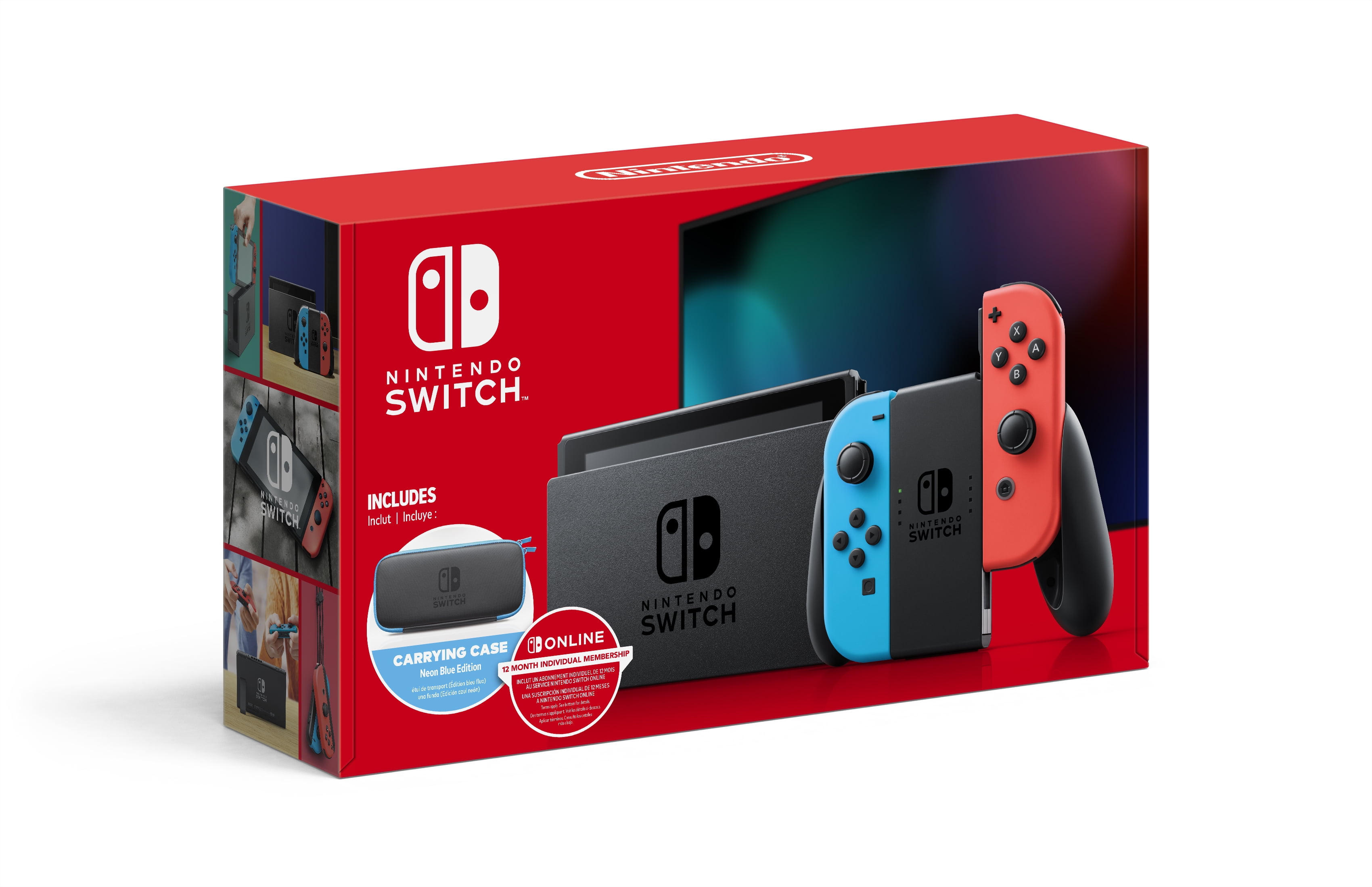 Nintendo Switch with 12 Month Individual Membership, Blue & Red