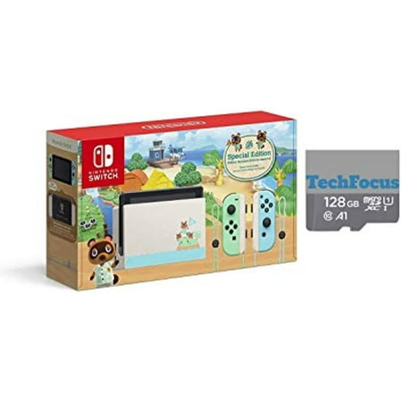 Nintendo Switch with Green and Blue Joy-Con - Animal Crossing: New Horizons Edition - Touchscreen LCD Display with128GB MicroSD Card Holiday Bundle