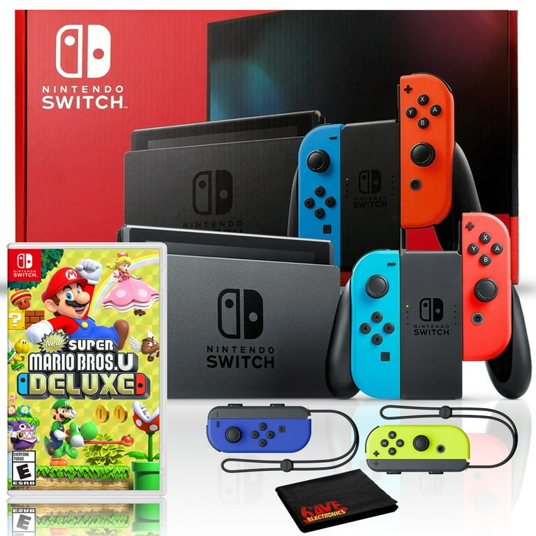  Nintendo Switch with Neon Blue and Neon Red Joy-Con + New Super  Mario Bros. U Deluxe (Full Game Download) - Switch Console : Video Games